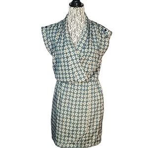 MAISON JULES Women's Geometric Faux Wrap Ruching Short Sleeve Dress Green Size M